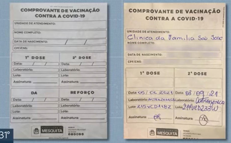 Certificados falsos de vacinação são vendidos nas ruas do Rio por até R$ 200
